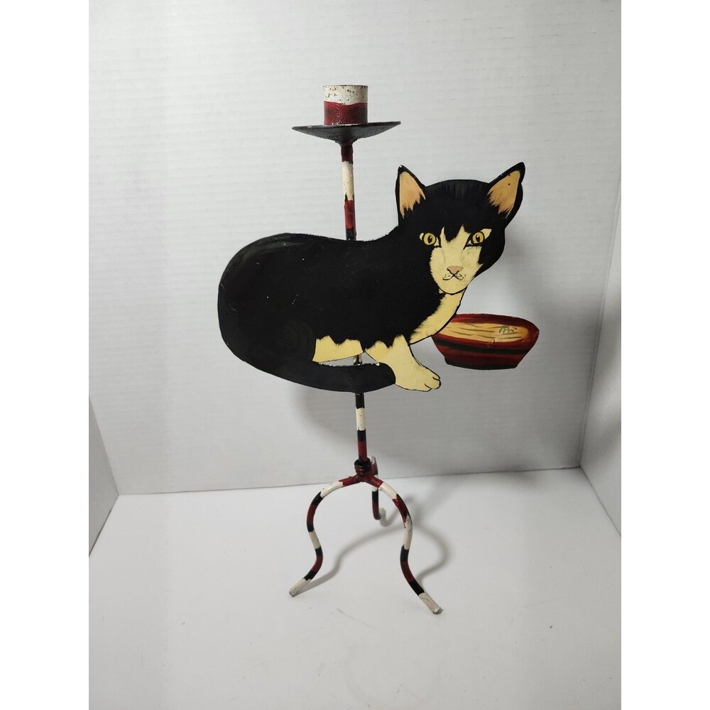 15" Tall Metal Cat Candle Holder Vintage
